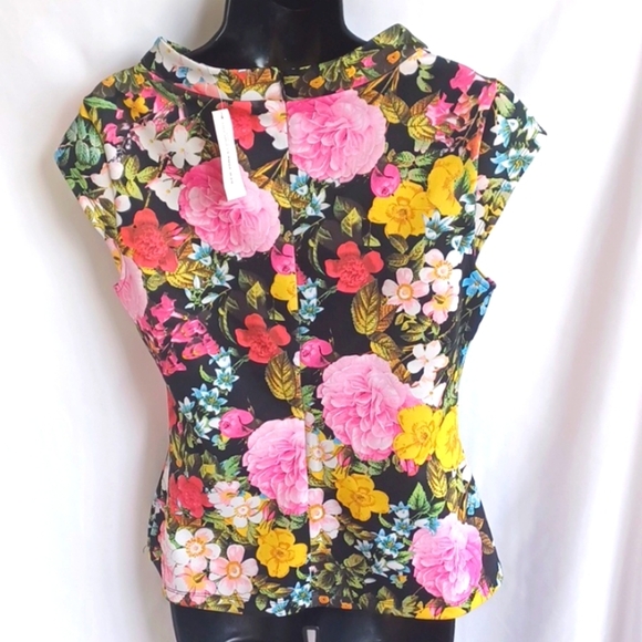 7th Avenue Design Studio Top Women Med, Floral Sleeveless Blouse Zip Closure - Picture 4 of 8